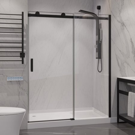 ANZZI Rhodes Series 60 in. x 76 in. Frameless Shower Door in Matte Black SD-FRLS05702MB